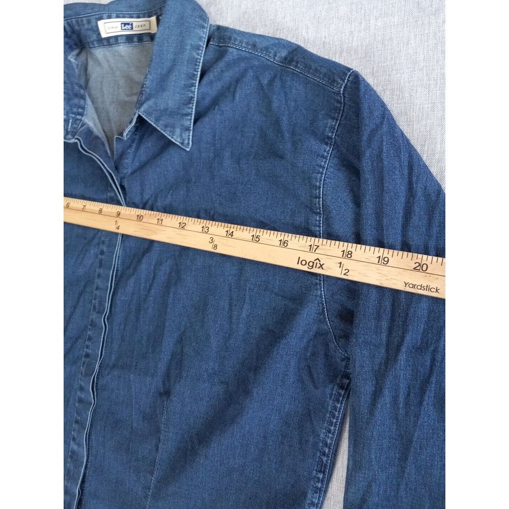 Lee Women's Large Stretch Cowboy Western Button-Up Chambray Blue Shirt - Picture 3 of 13